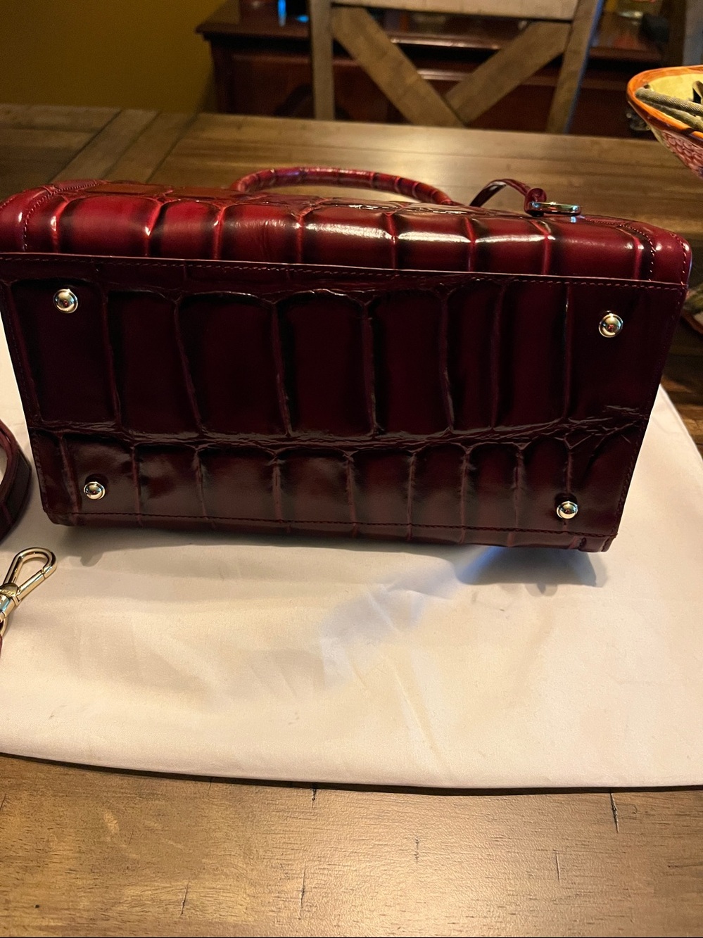 Brahmin Deep Burgundy Croc-Embossed Leather Satchel - Picture 11 of 11